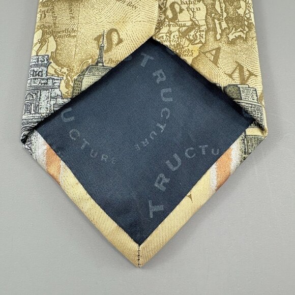 Structure Beige Map & City Landscape Men's Tie 3 3/4" x 58 1/2" Vintage - Picture 3 of 4